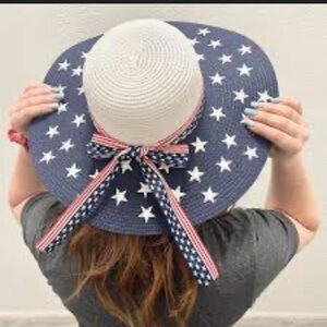 2 for $30 sale: NWT patriotic collection 18 straw sun hat wide brim stars bow
